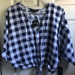Navy Gingham Blouse